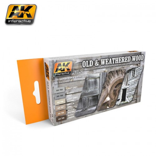 AK Interactive AK563 Old and Weathered Wood Vol.2 - 6 x 17ml Acrylic Paint Set
